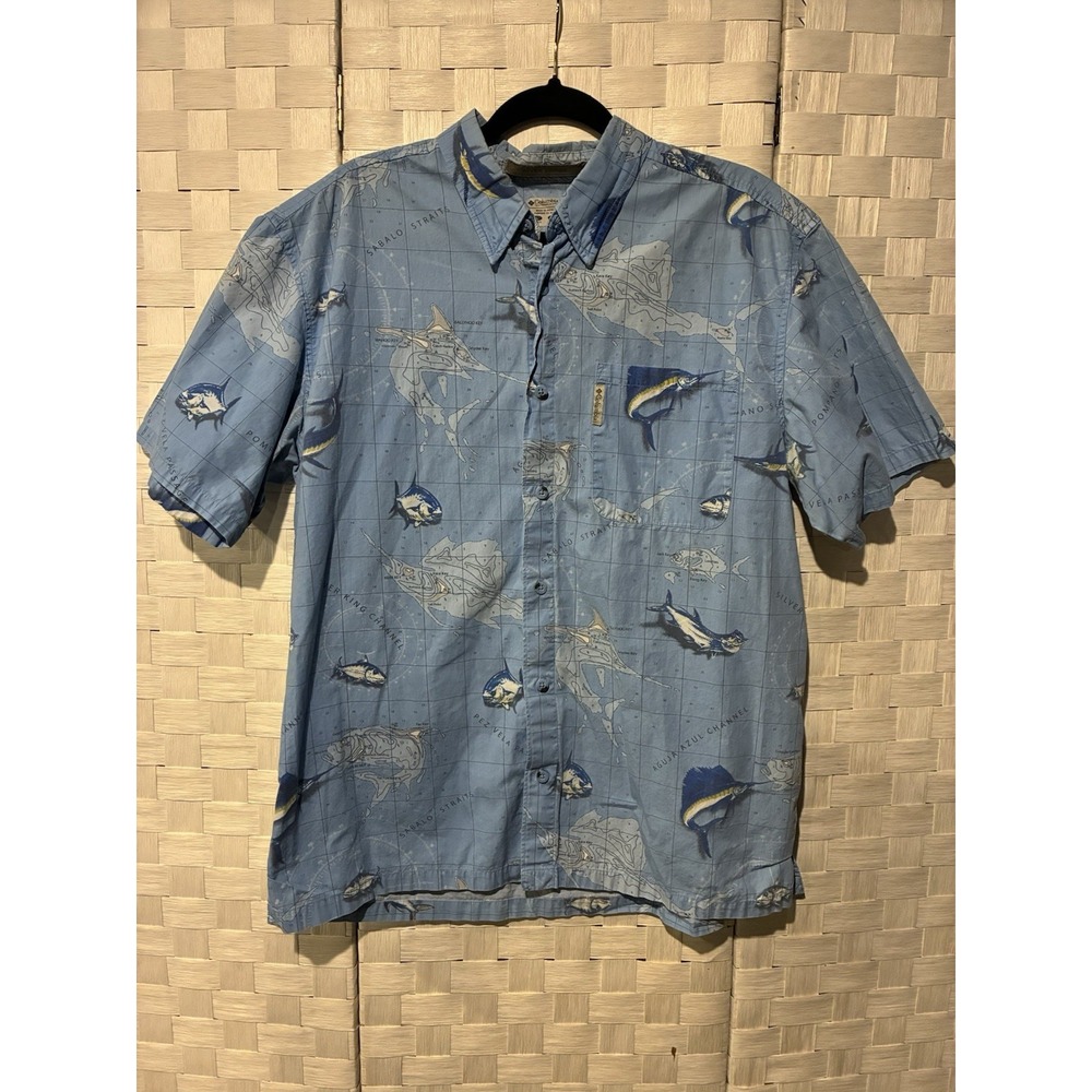 Columbia River Lodge Mens Large All Over Print Fish Cotton Short Sleeve
